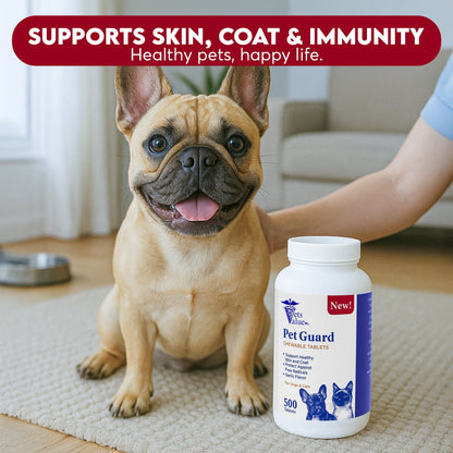 Pet Guard Chewable Tablets for Dogs and Cats – Helps Maintain Healthy Skin and Coat, Garlic Flavor - 500 Count- Natural Flea &amp; Tick