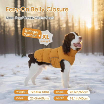 Puffer Waterproof Dog Jacket – Warm Winter Coat XS–3XL, Reflective &amp; Adjustable