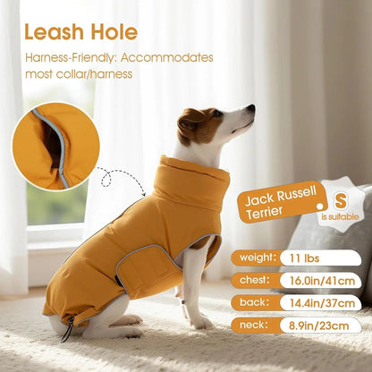 Puffer Waterproof Dog Jacket – Warm Winter Coat XS–3XL, Reflective &amp; Adjustable