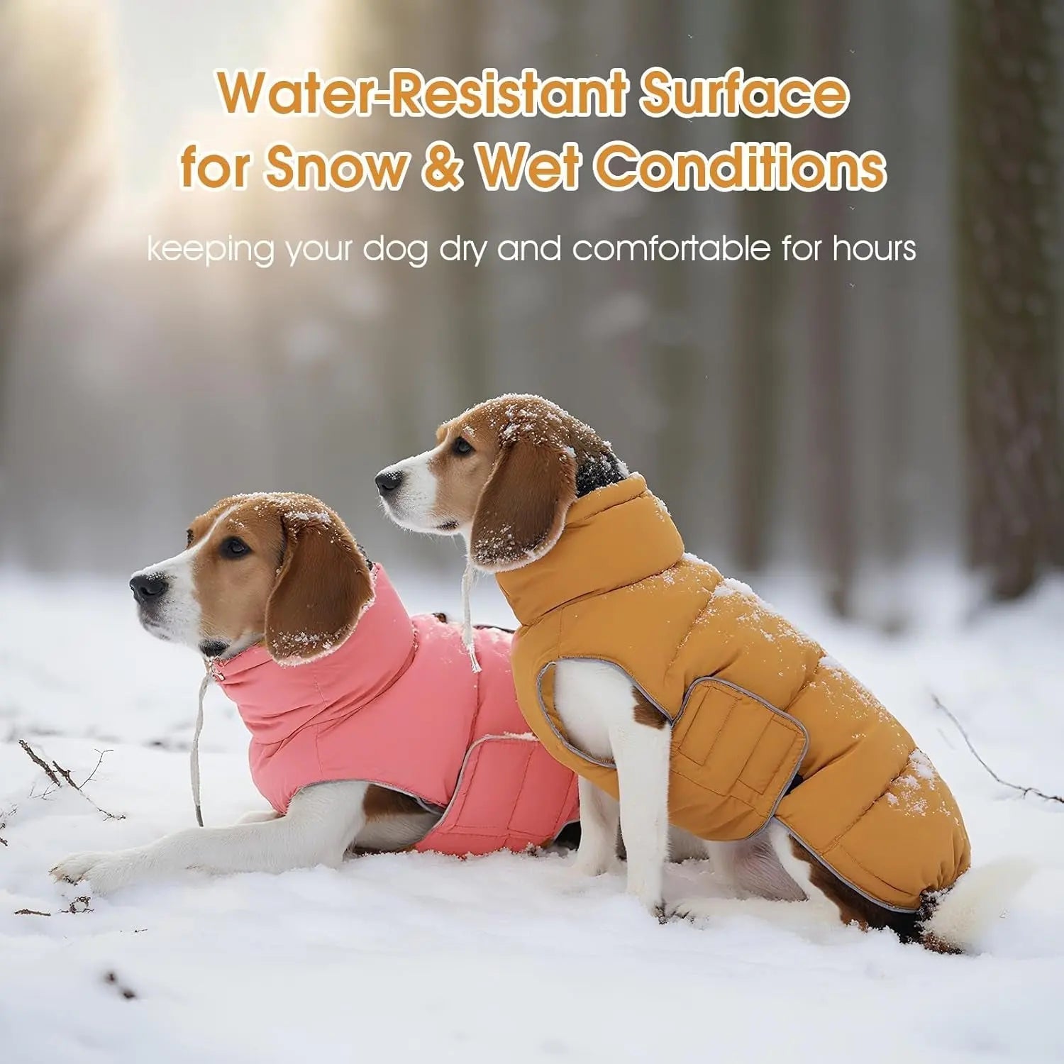 Puffer Waterproof Dog Jacket – Warm Winter Coat XS–3XL, Reflective &amp; Adjustable