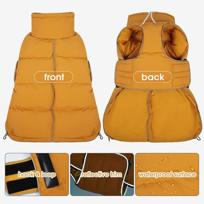 Puffer Waterproof Dog Jacket – Warm Winter Coat XS–3XL, Reflective &amp; Adjustable