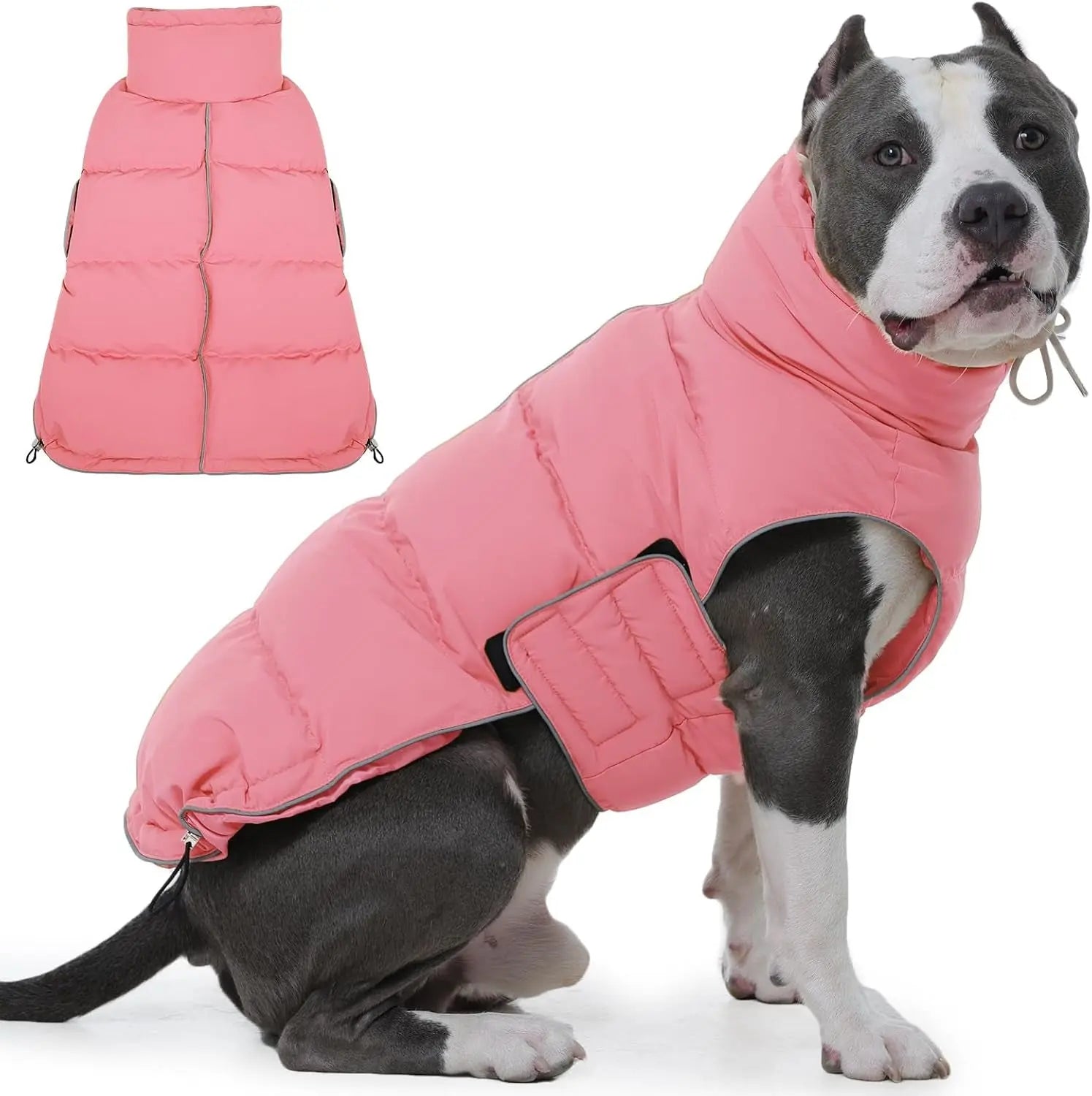 Puffer Waterproof Dog Jacket – Warm Winter Coat XS–3XL, Reflective &amp; Adjustable