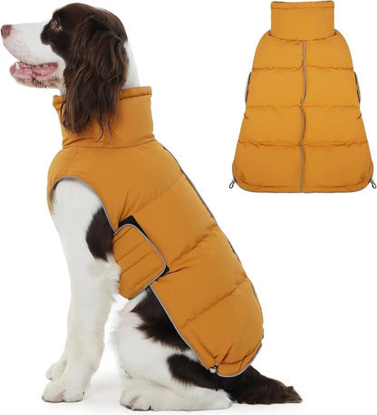 Puffer Waterproof Dog Jacket – Warm Winter Coat XS–3XL, Reflective &amp; Adjustable