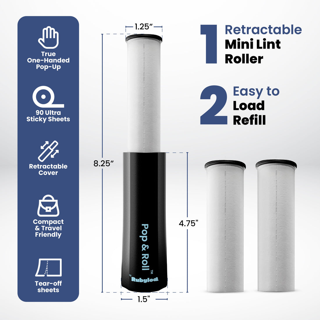 Mini Lint Roller for Pet Hair with 2 Refills