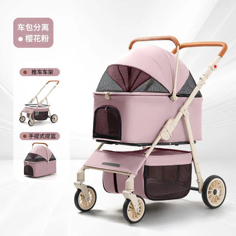 3-in-1 Pet Stroller for Cats &amp; Dogs Detachable Carrier  Storage Basket One-Hand Fold &amp; 4-Wheel Brakes  cat carrier dog carrier