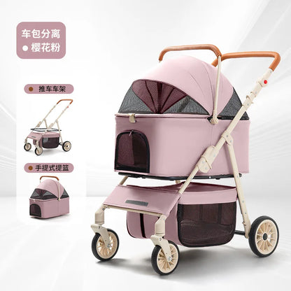 3-in-1 Pet Stroller for Cats &amp; Dogs Detachable Carrier  Storage Basket One-Hand Fold &amp; 4-Wheel Brakes  cat carrier dog carrier