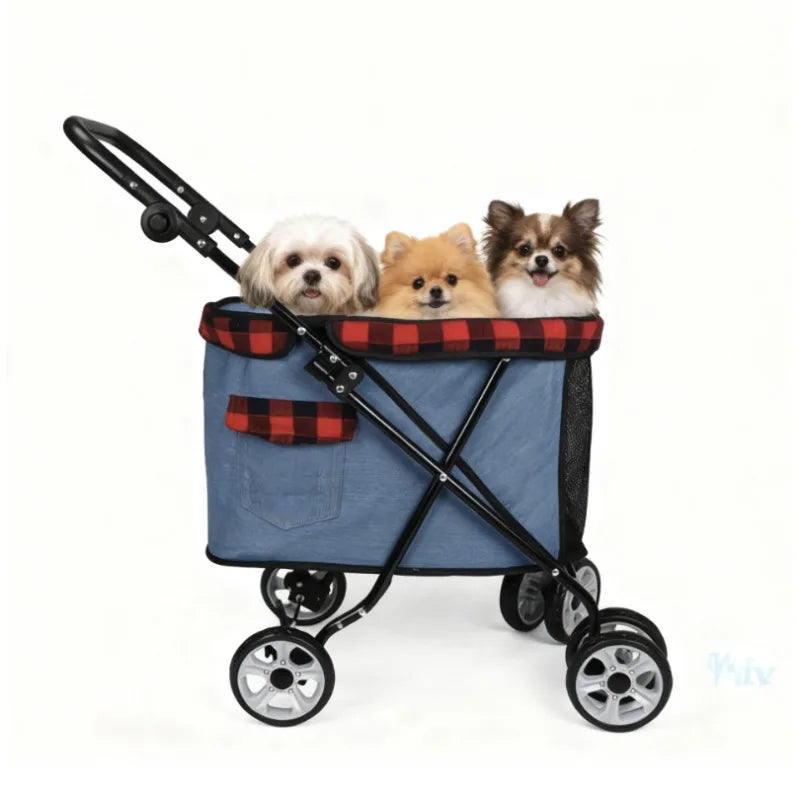 Folding Pet Stroller Cabin with Top Mesh Doo for Dogs and Cats Shock Absorber Swivel Front Wheel,Rear Wheel with Foot Brakes