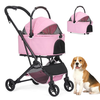 3 in 1 Dog Stroller, Upgraded Frame, Up to 44lbs Pet Stroller with Dog Poop Bags &amp; Dispenser, Zipperless Entry, Storage Basket &amp;