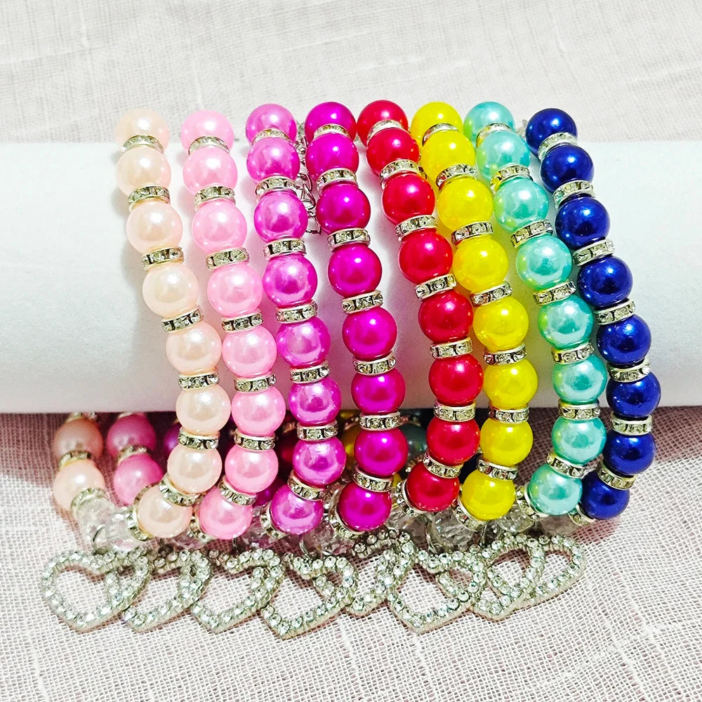 New Cute Pet Pearl Necklace with Heart-shaped Rhinestone Pendant Adjustable Cat Dog Collar Jewelry For Small Pets 8 Colors