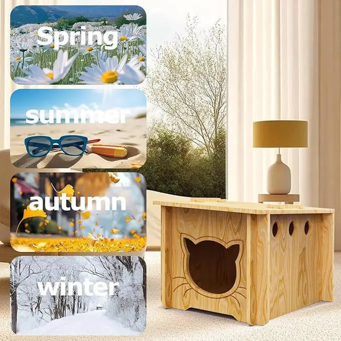 Solid Wood Cat Nest Doghouse Furniture Integrated Pet Nest Cat Scratching Board Cat Villa Winter Warm Summer Cool Pet Wooden Hou