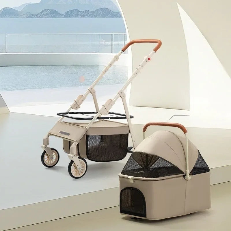 3-in-1 Pet Stroller for Cats &amp; Dogs Detachable Carrier  Storage Basket One-Hand Fold &amp; 4-Wheel Brakes  cat carrier dog carrier