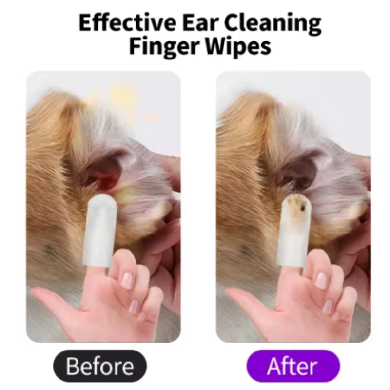 Disposable Pet Ear Cleaning Wipes | Finger Cover Ear Care for Dogs and Cats