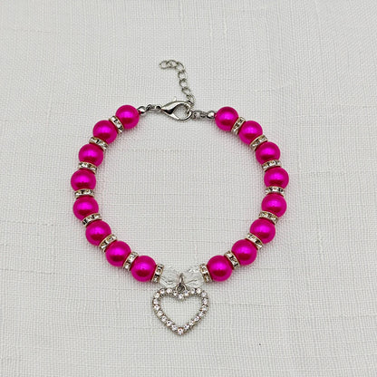 New Cute Pet Pearl Necklace with Heart-shaped Rhinestone Pendant Adjustable Cat Dog Collar Jewelry For Small Pets 8 Colors