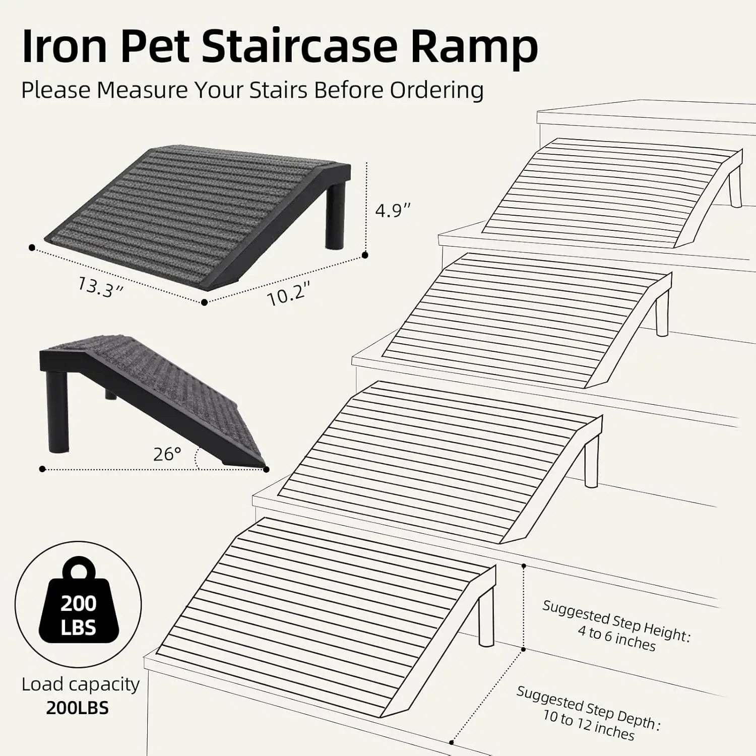 Dog Ramp for Stairs – Non-Slip Pet Steps with Locked-in Carpet &amp; Iron Frame, Helps Senior Dogs &amp; Small Breeds Climb Safely (2-Pa