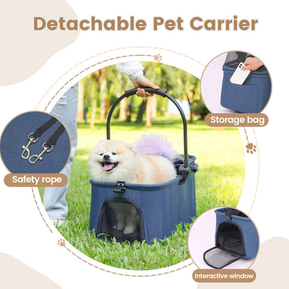 3 in 1 Dog Stroller, Upgraded Frame, Up to 44lbs Pet Stroller with Dog Poop Bags &amp; Dispenser, Zipperless Entry, Storage Basket &amp;