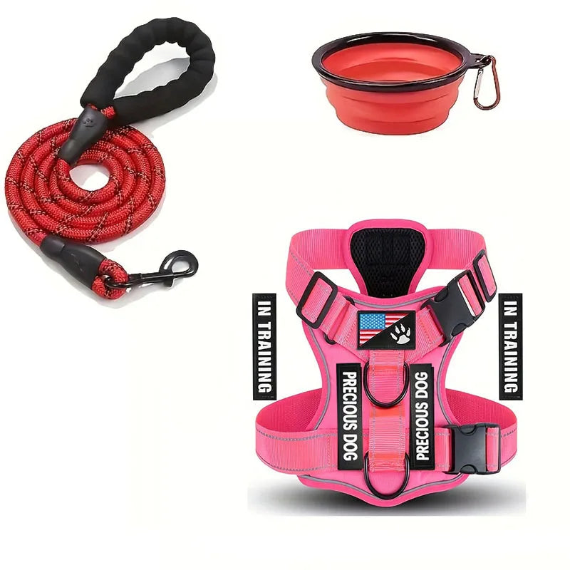 Service Dog Harness &amp; Leash Set with 1pc Folding Bowl Reflective Adjustable Dog Vest Harness Soft Oxford Pet Harness For Small M