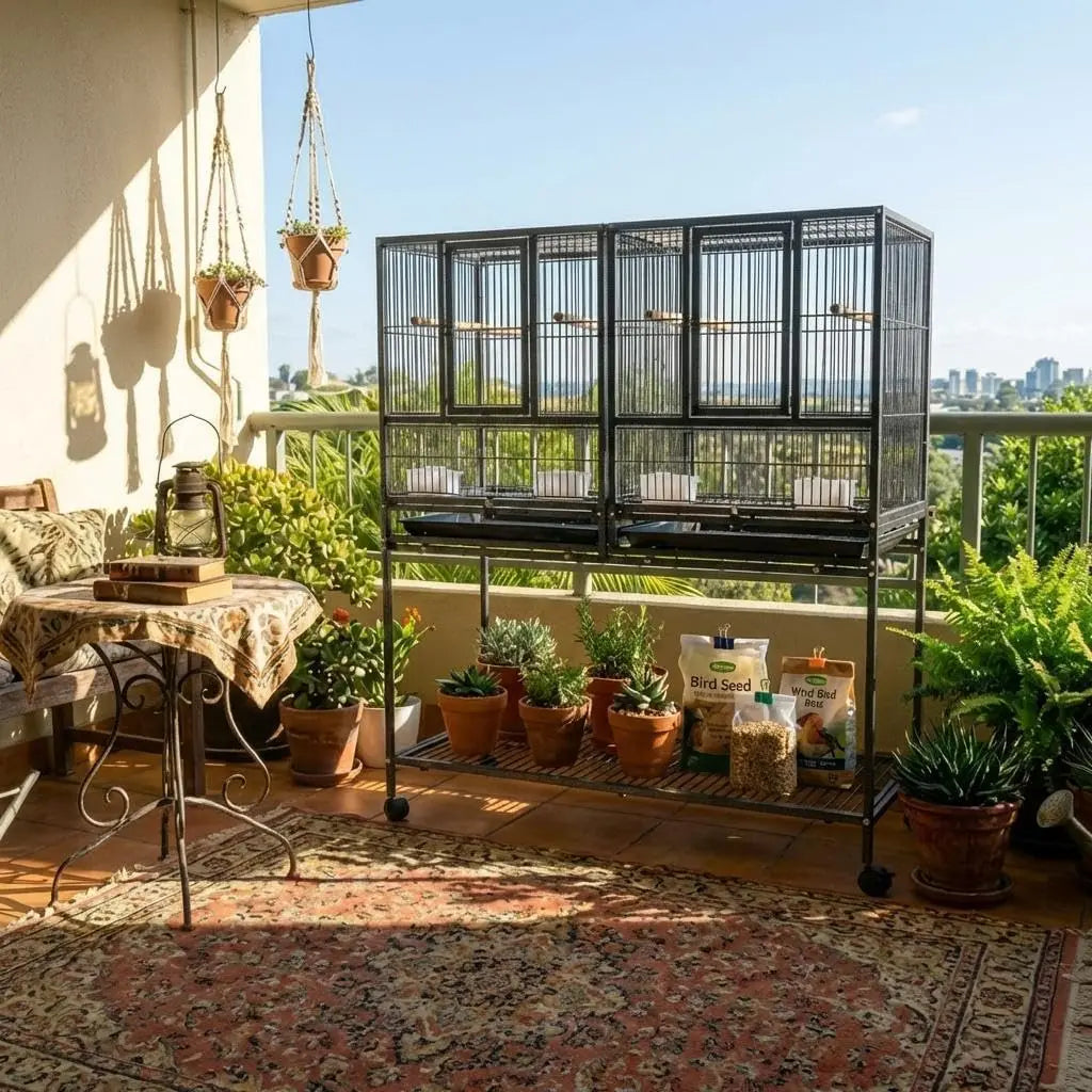 Breeding Flight Bird Cage with Detachable Rolling Stand Breeder Cage with Perches, Food Boxes, Slide-Out Tray and Storage Shelf