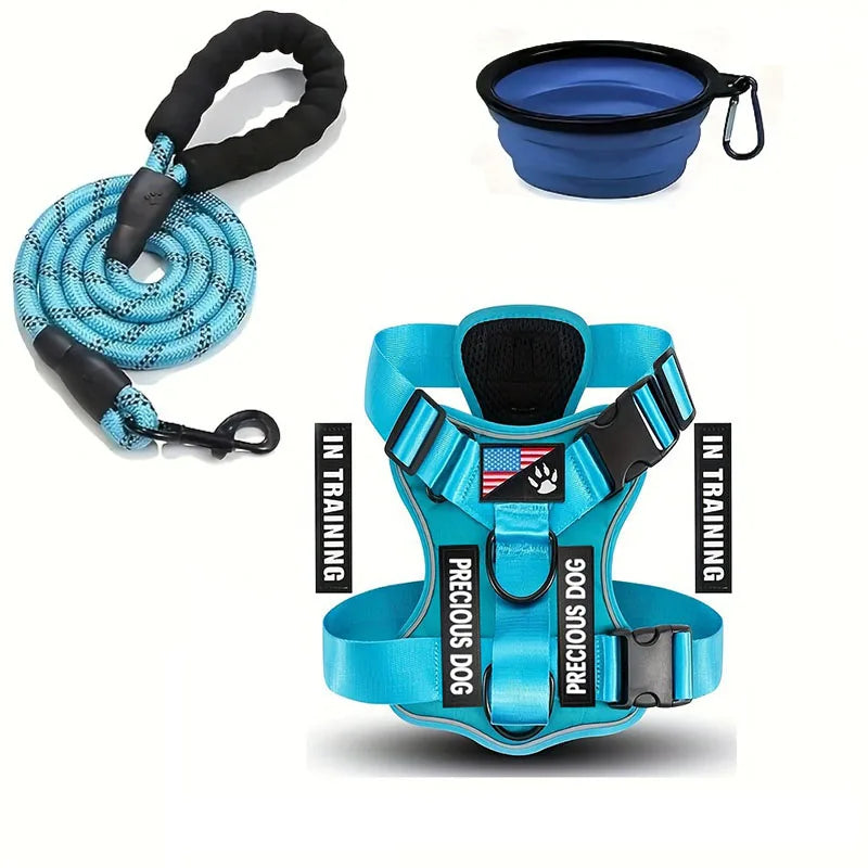 Service Dog Harness &amp; Leash Set with 1pc Folding Bowl Reflective Adjustable Dog Vest Harness Soft Oxford Pet Harness For Small M
