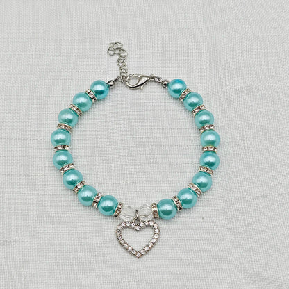 New Cute Pet Pearl Necklace with Heart-shaped Rhinestone Pendant Adjustable Cat Dog Collar Jewelry For Small Pets 8 Colors