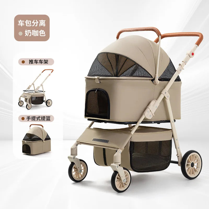 3-in-1 Pet Stroller for Cats &amp; Dogs Detachable Carrier  Storage Basket One-Hand Fold &amp; 4-Wheel Brakes  cat carrier dog carrier