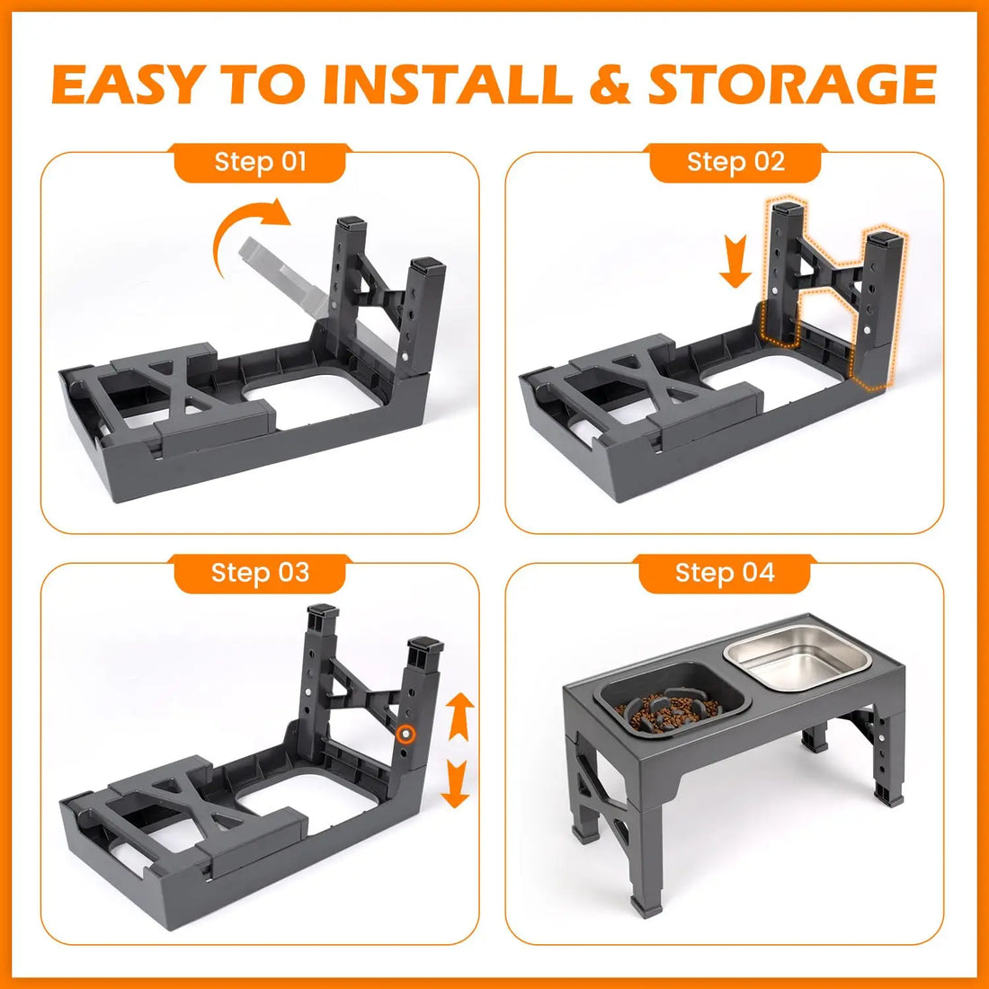 Non Slip Elevated Slow Feeder Dog Bowls With Foldable Stand