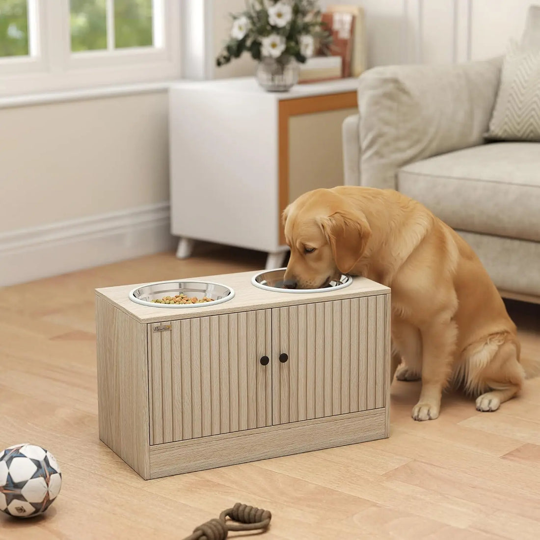 Elevated Dog Bowls with Storage Cabinet, Raised Dog Bowl Stand, Pet Feeding Station with Slow Feeder &amp; Non-Slip, for Large Pets