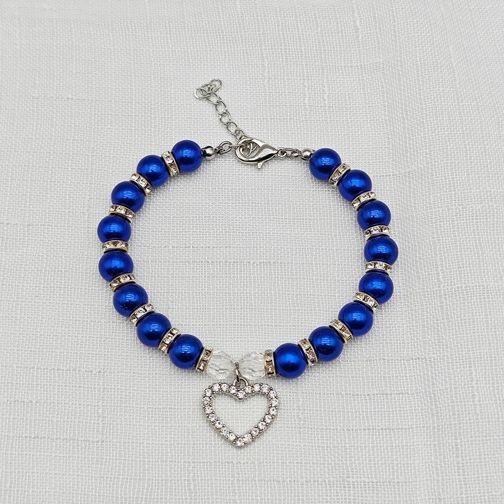 New Cute Pet Pearl Necklace with Heart-shaped Rhinestone Pendant Adjustable Cat Dog Collar Jewelry For Small Pets 8 Colors