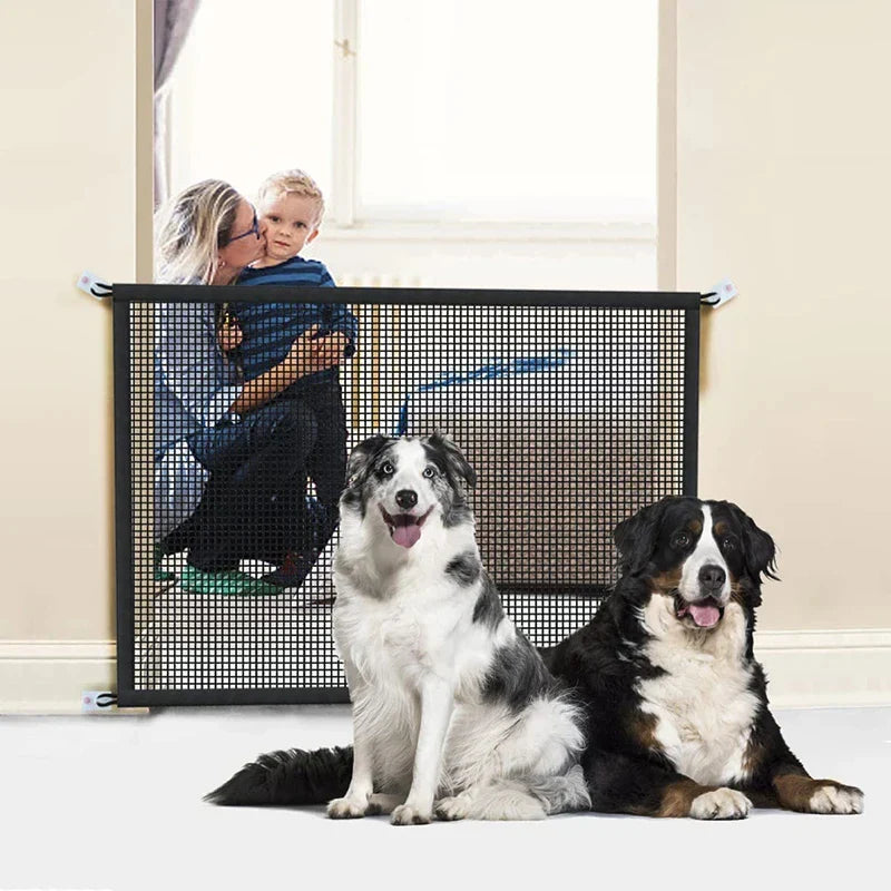 Pet Dog Safety Barrier Fence – Folding Mesh Gate with 4 Hooks for Stairs &amp; Doorways