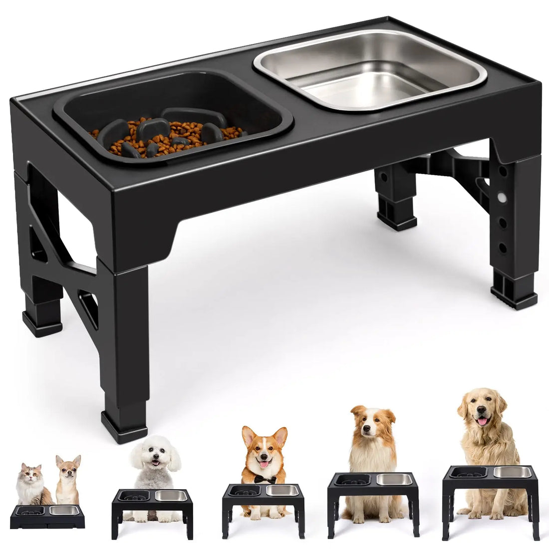 Non Slip Elevated Slow Feeder Dog Bowls With Foldable Stand