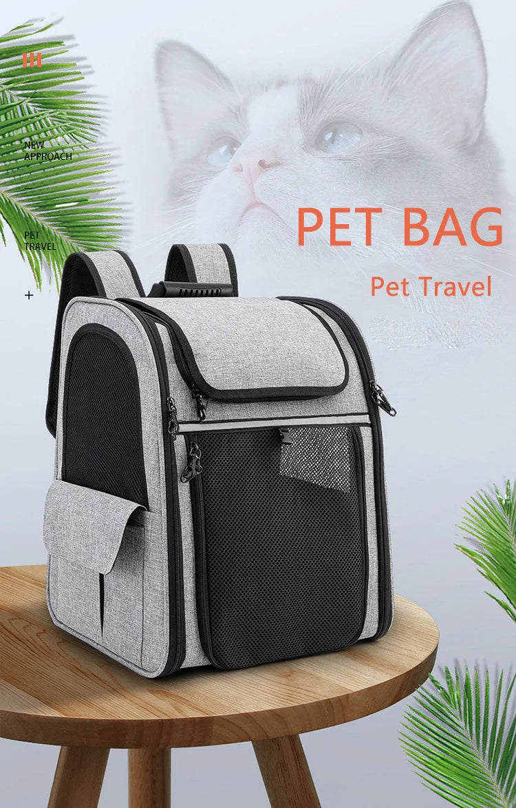 Pet Backpack Portable Breathable Outdoor Foldable Expandable Cat &amp; Dog Backpack Large Capacity Oxford Cloth Cat Carrying Bag