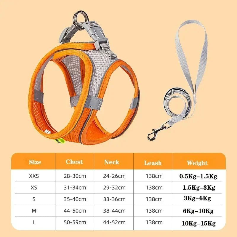 Dog Harness Leash Set for Small Dogs French Bulldog Chihuahua Pug Outdoor Walking Lead Leash Adjustable Puppy Cat Harness Vest