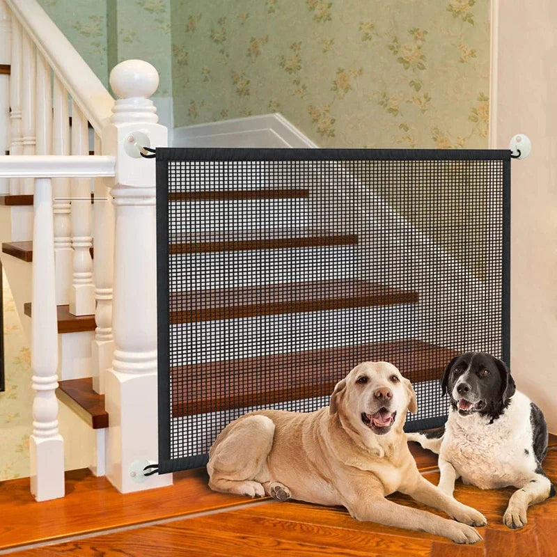 Pet Dog Safety Barrier Fence – Folding Mesh Gate with 4 Hooks for Stairs &amp; Doorways