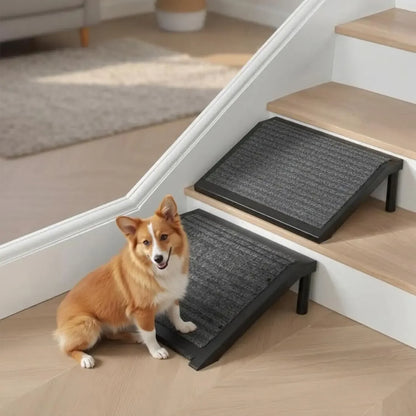 Dog Ramp for Stairs – Non-Slip Pet Steps with Locked-in Carpet &amp; Iron Frame, Helps Senior Dogs &amp; Small Breeds Climb Safely (2-Pa