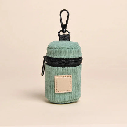 Corduroy Dog Poop Bag Holder with Carabiner, Portable Zipper Pet Waste Bag Dispenser for Outdoor Walking