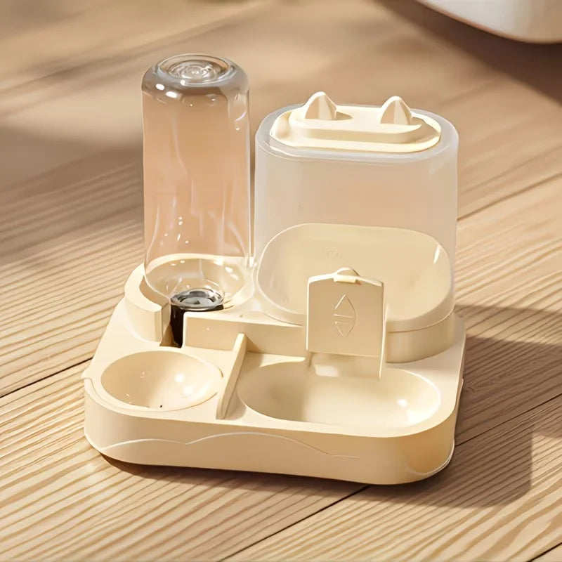 2-in-1 Large Pet Feeder &amp; Water Dispenser, Dry Wet Separation, Durable Plastic, Transparent, No Battery, For Cats Dogs Travel