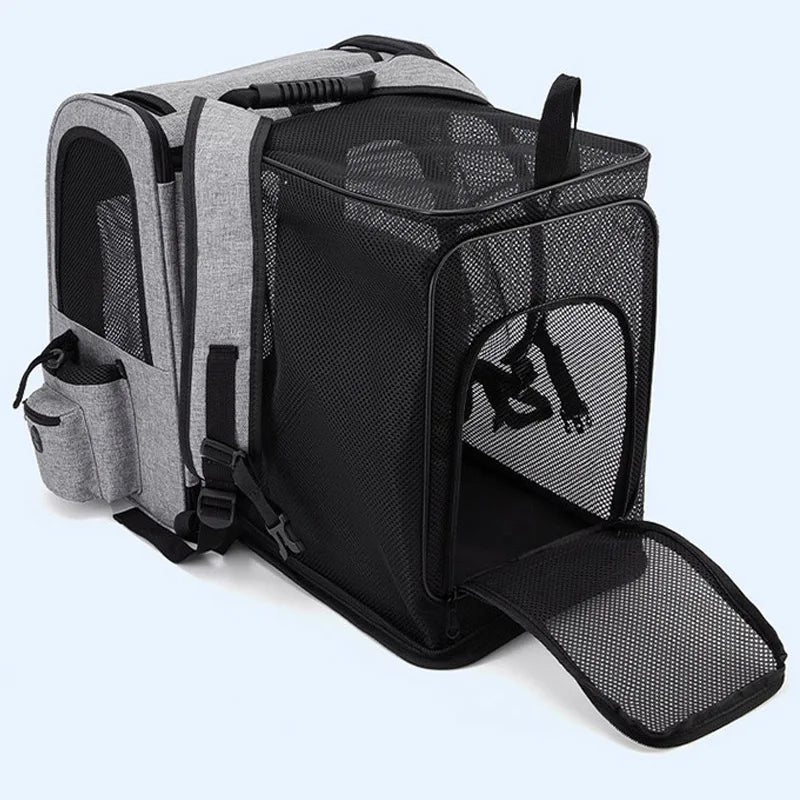 Pet Backpack Portable Breathable Outdoor Foldable Expandable Cat &amp; Dog Backpack Large Capacity Oxford Cloth Cat Carrying Bag