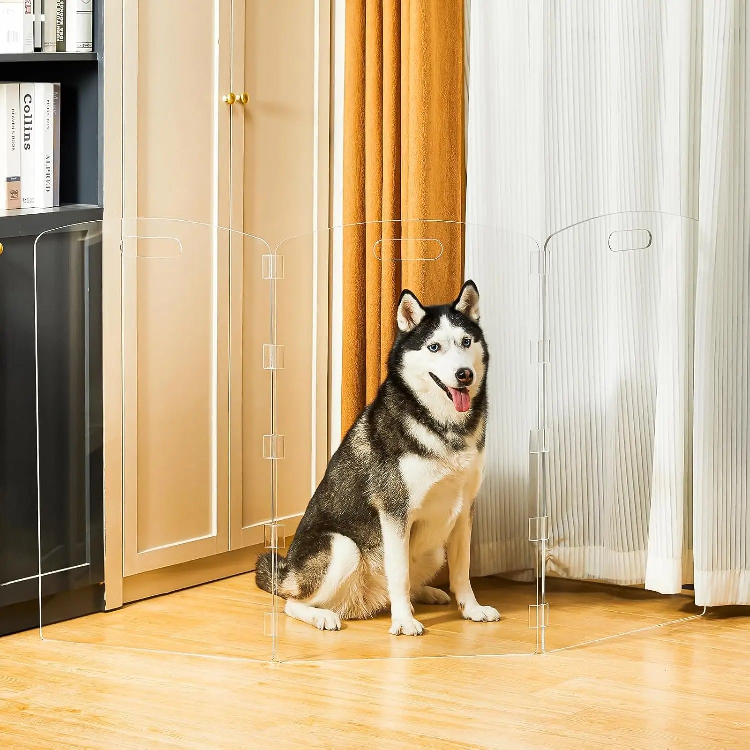 Clear Acrylic Pet Gate - 32" Tall Folding Barrier for Doorways &amp; Stairs, Indoor Fence for Dogs &amp; Cats