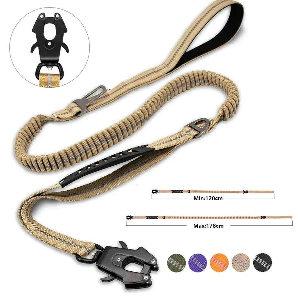Reflective Tactical Bungee Dog Leash with Seatbelt