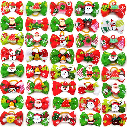 Pet Christmas Bows Dog Hair Accessories Leather Band Headdress Cat Puppy Grooming Decoration Bows Holiday Party Pet Supplies