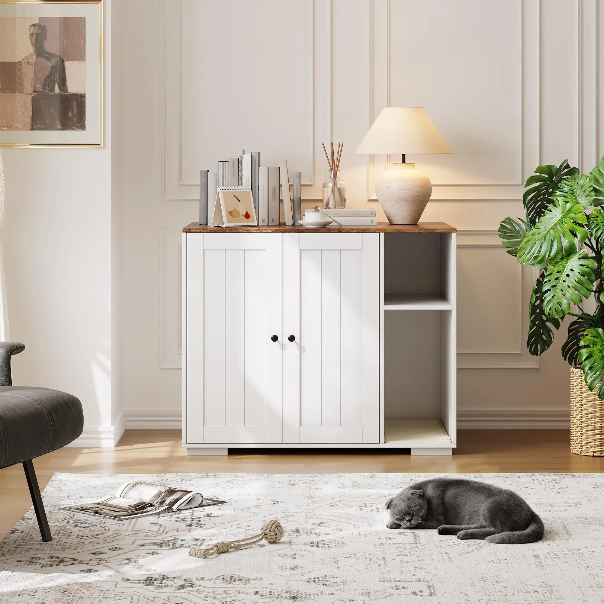 Cat Litter Enclosure For Litter Robot 3/4 Automatic Litter Box Dog-Proof Shelf Power Outlet Litter Collector Easy Assembly