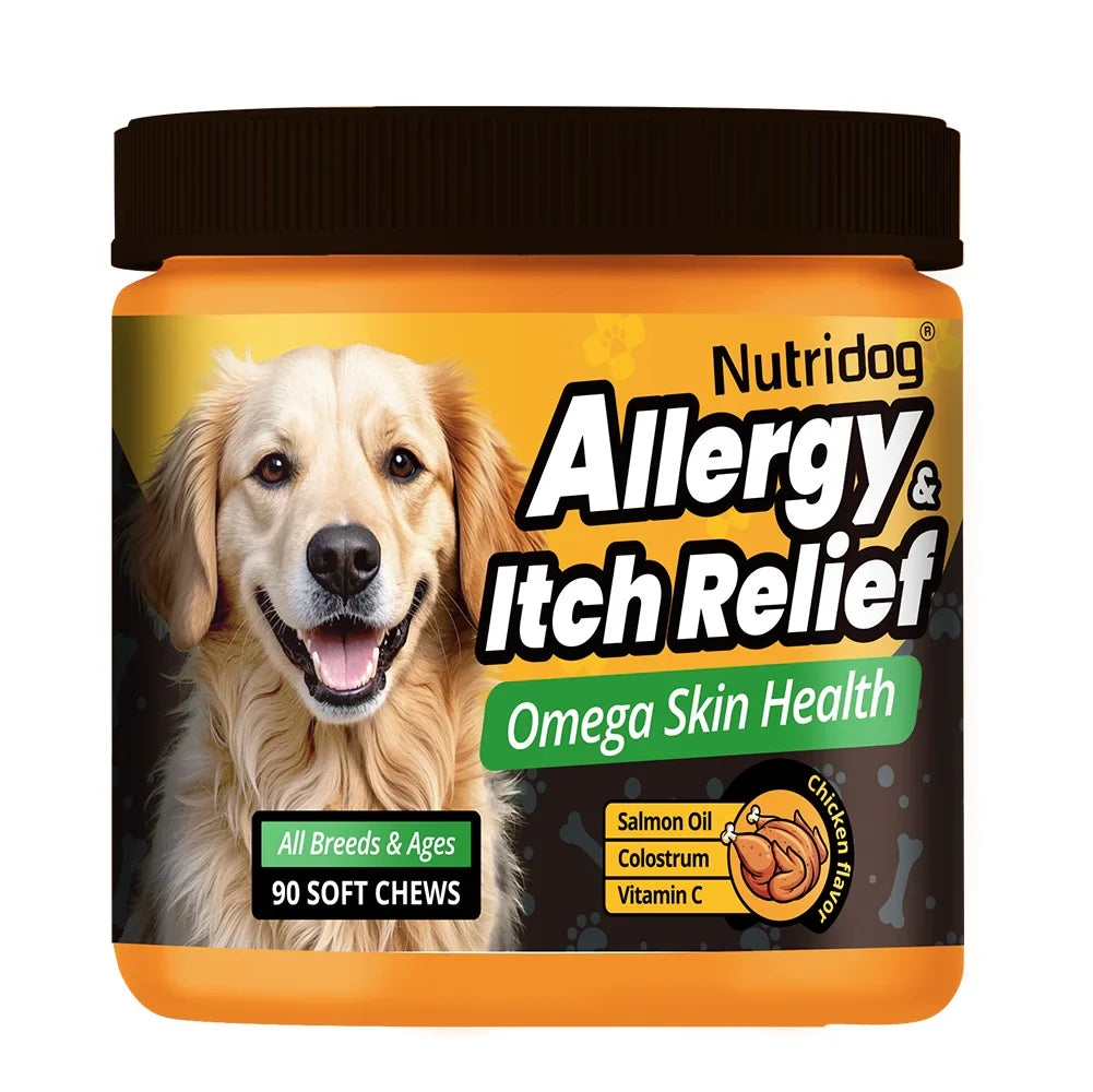 Nutridog Allergy Relief Dog Chews Omega 3 Vitamin C Support