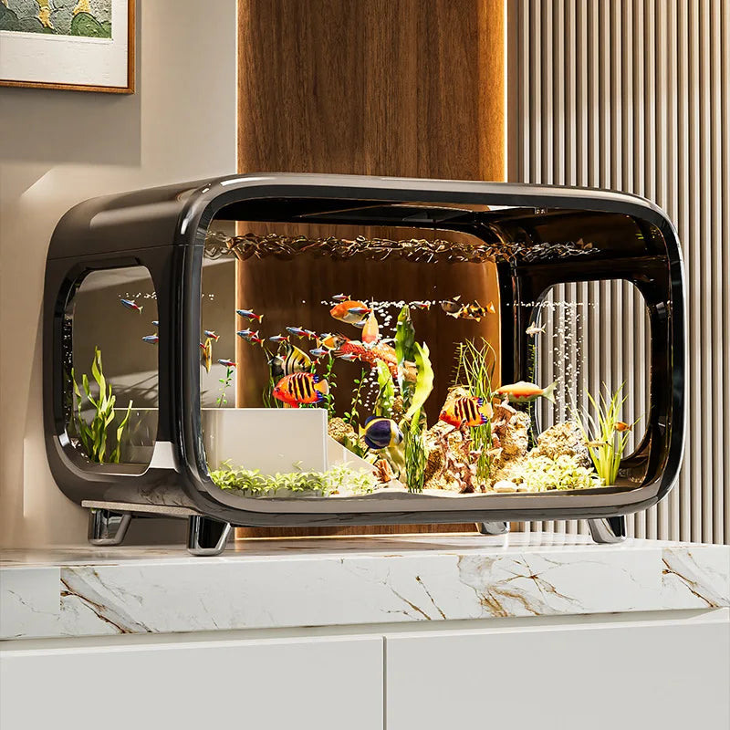 Creative fish tank transparent with lid aquarium desktop ecological goldfish tank living room decoration landscaping ornamental