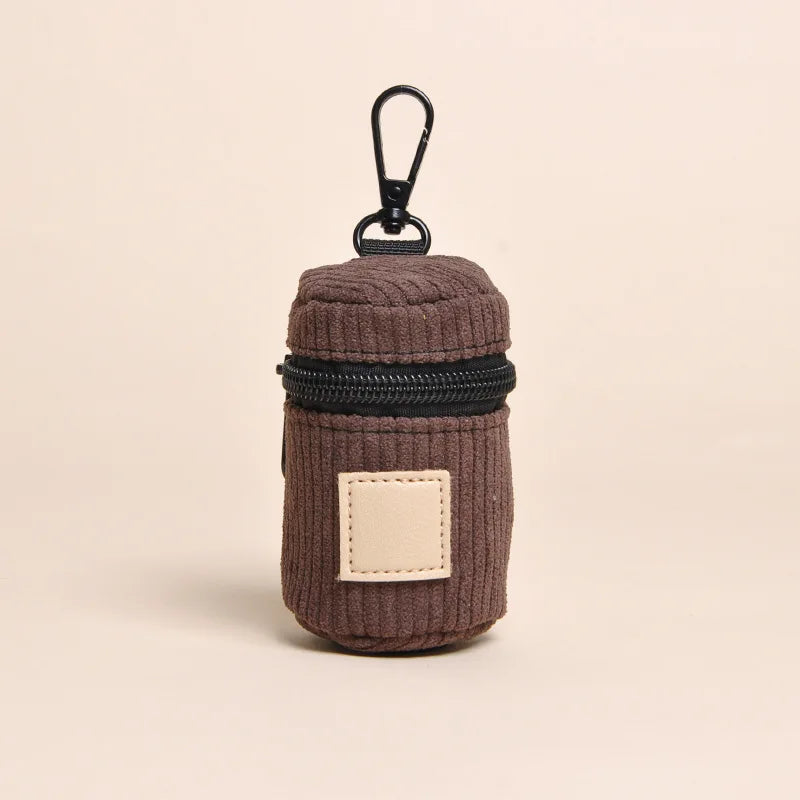 Corduroy Dog Poop Bag Holder with Carabiner, Portable Zipper Pet Waste Bag Dispenser for Outdoor Walking