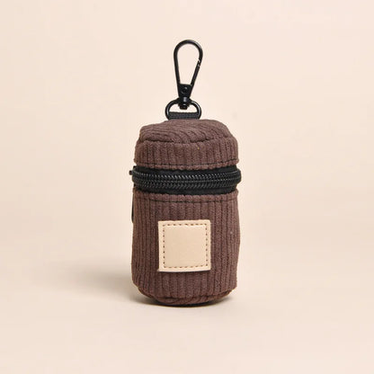 Corduroy Dog Poop Bag Holder with Carabiner, Portable Zipper Pet Waste Bag Dispenser for Outdoor Walking