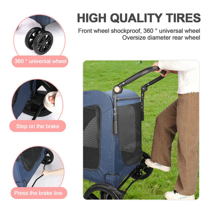 Heavy Duty Dog Stroller for Large Dogs up to 120 lbs, Foldable Pet Wagon with 360° Wheels, All-Round Ventilation, Front &amp; Rear Z