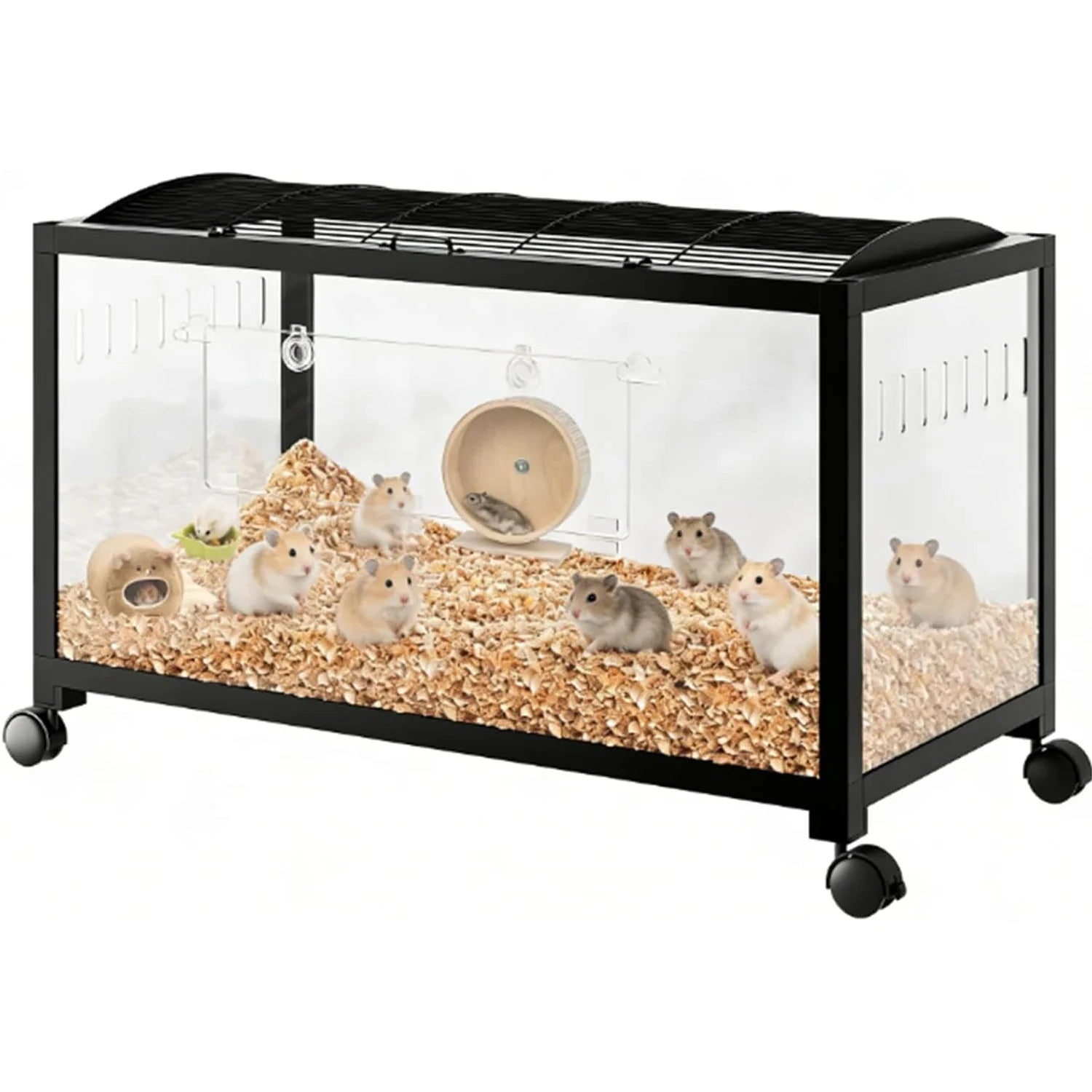 Hamster Cage with Wheels,Metal &amp; Acrylic Habitat for Hamster,Guinea Pig,Gerbil,Mice,Chew-Proof, Dual Doors, Easy Clean