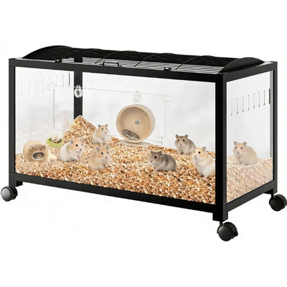 Hamster Cage with Wheels,Metal &amp; Acrylic Habitat for Hamster,Guinea Pig,Gerbil,Mice,Chew-Proof, Dual Doors, Easy Clean