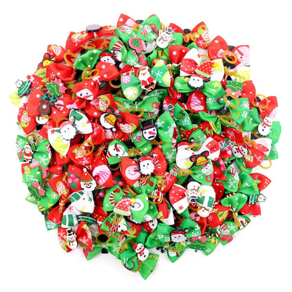 Pet Christmas Bows Dog Hair Accessories Leather Band Headdress Cat Puppy Grooming Decoration Bows Holiday Party Pet Supplies
