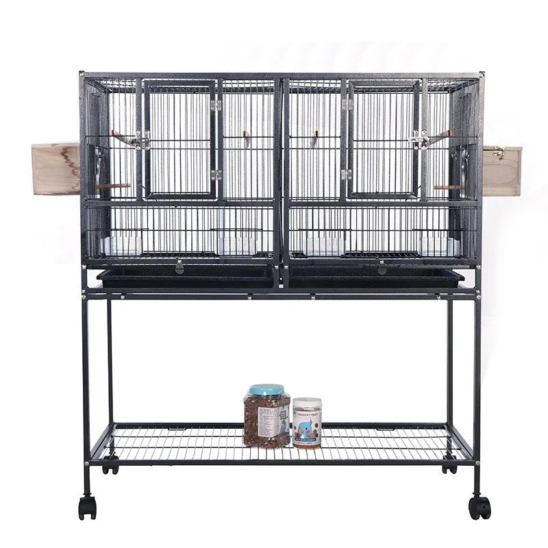 Breeding Flight Bird Cage with Detachable Rolling Stand Breeder Cage with Perches, Food Boxes, Slide-Out Tray and Storage Shelf