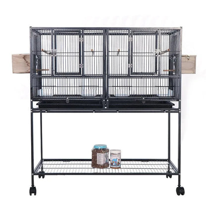 Breeding Flight Bird Cage with Detachable Rolling Stand Breeder Cage with Perches, Food Boxes, Slide-Out Tray and Storage Shelf